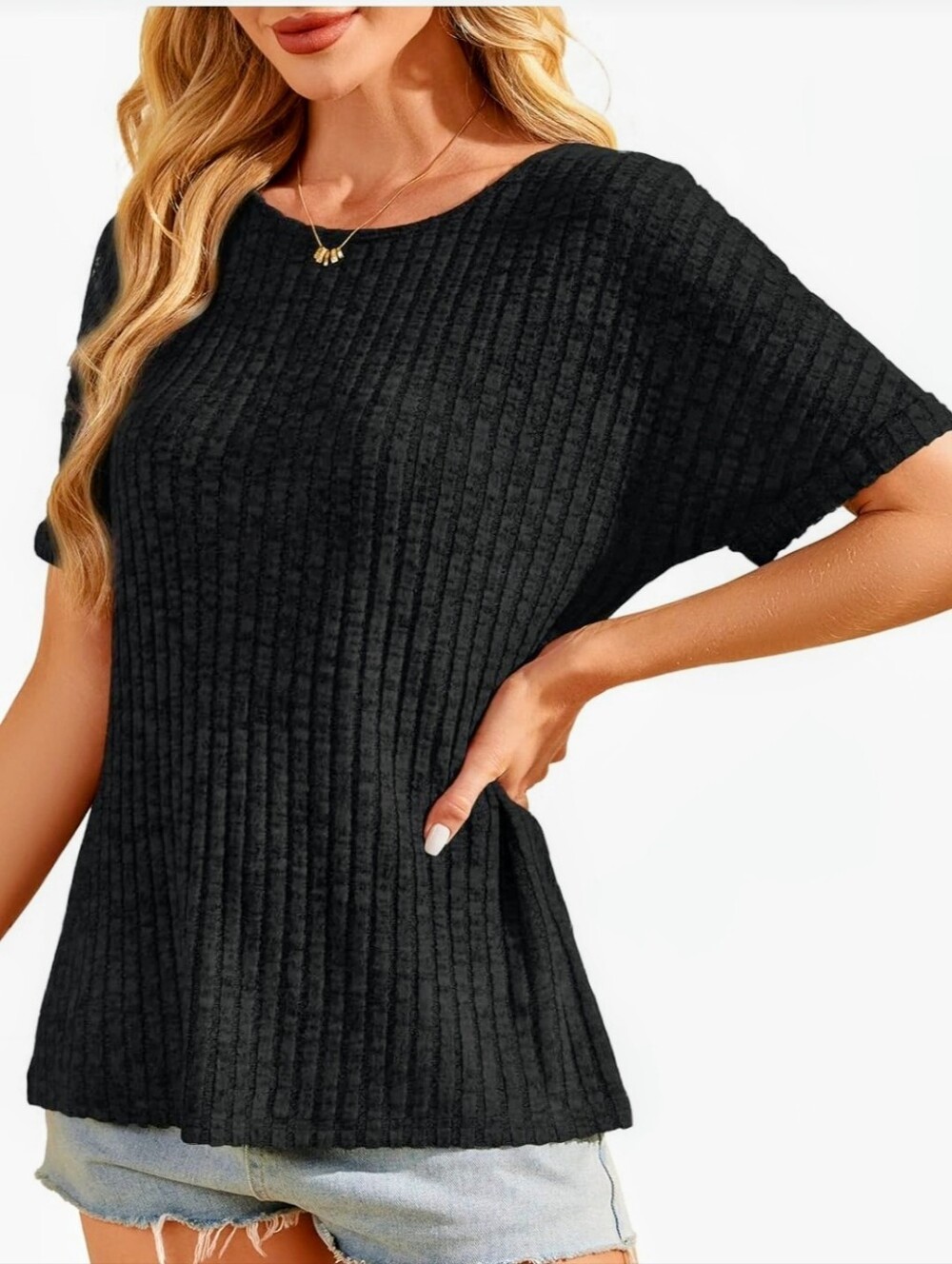 Womens Black Short Sleeve Tunic Top - Size Small / Medium